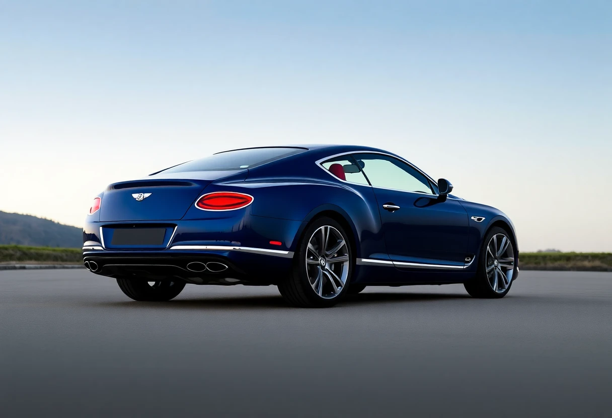 Bentley Continental GT, vue de 3/4 arrière, bleu nuit